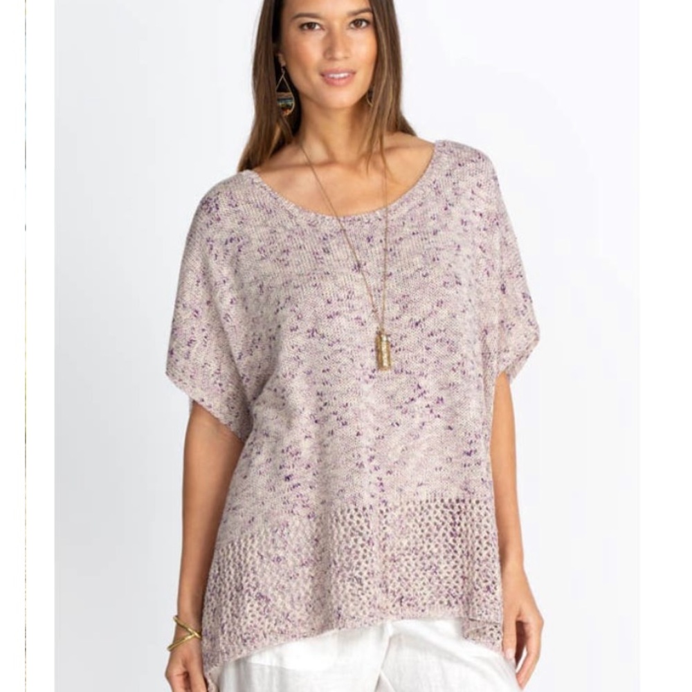 πΎ JOHNNY WAS BOHO KNIT CREAM PURPLE LOOSE FIT PONCHO WITH TASSELS! - Picture 2 of 13